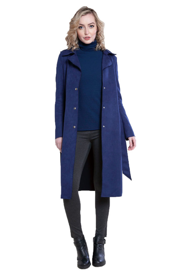 blue faux suede jacket- front