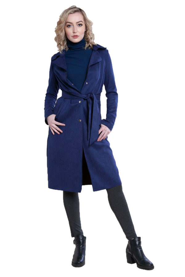 blue faux suede jacket- front