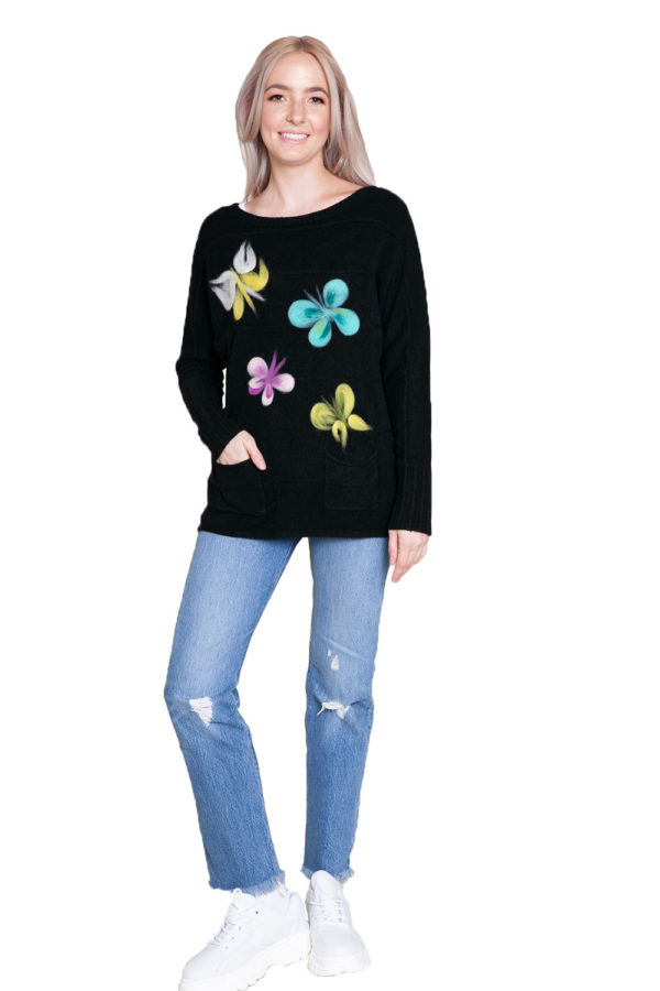 black knit butterfly sweater- front
