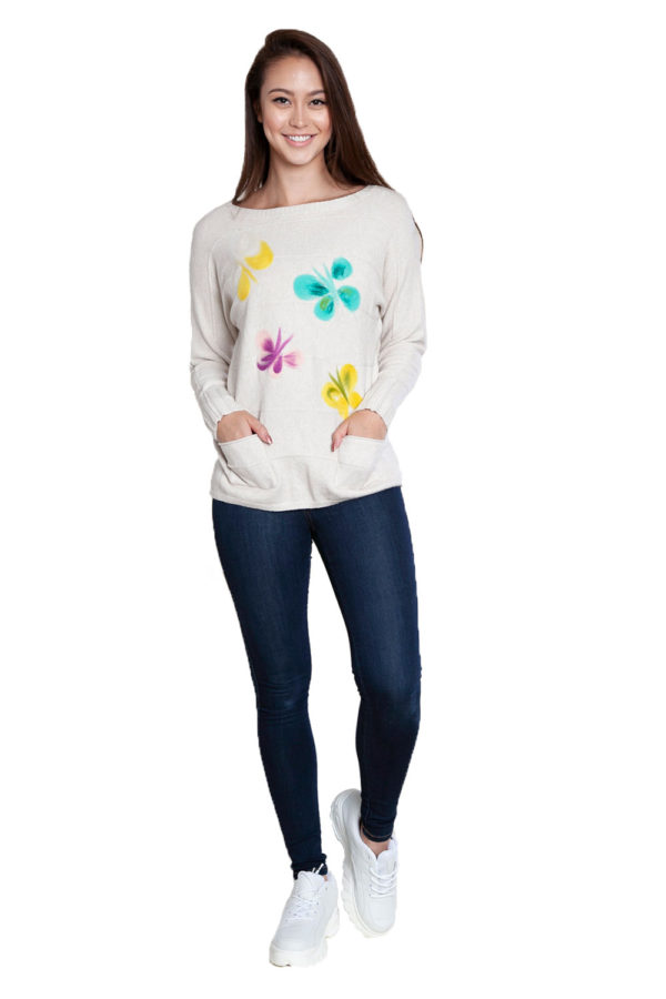 taupe knit butterfly sweater- front