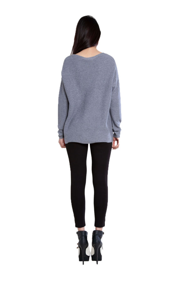 grey knit cut out sweater- back