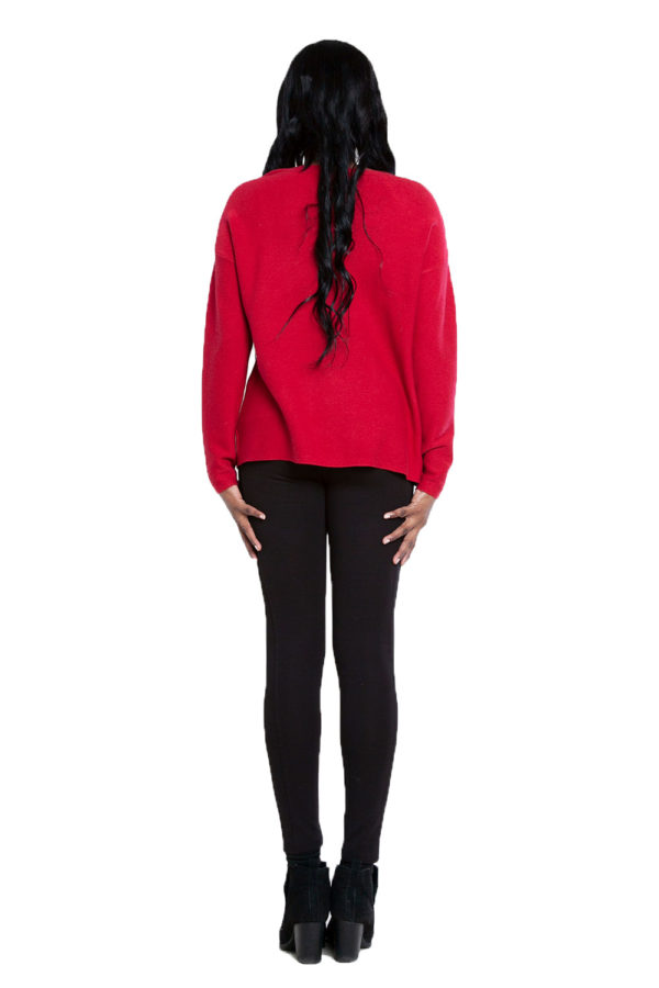 red knit cut out sweater- back