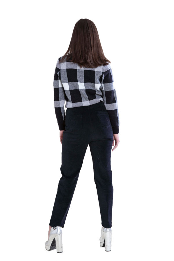 knit black plaid sweater- back