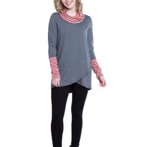 grey striped cowl neck tunic- front