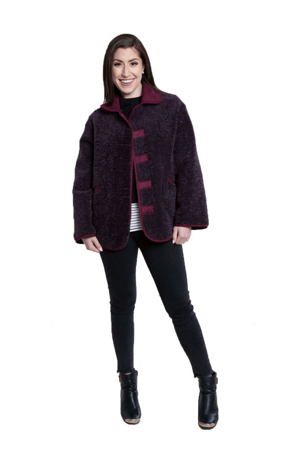 faux fur purple reversible jacket- front