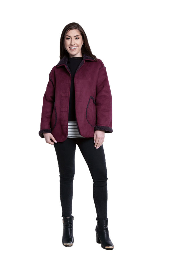 faux suede purple reversible jacket- front