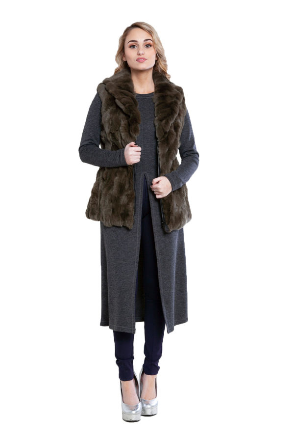 reversible olive fur vest- front