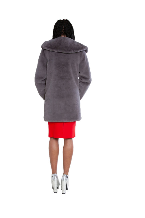 grey faux fur long coat- back