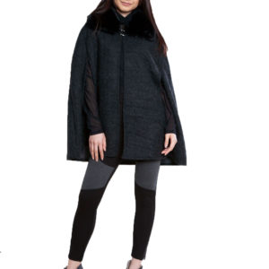 faux fur black tweed look cape- front