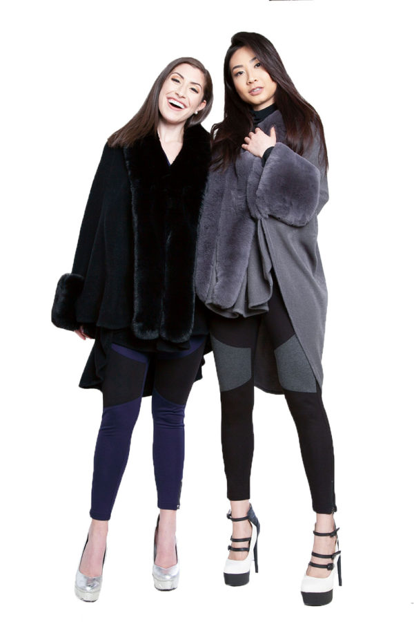 black and grey faux fur capes- front