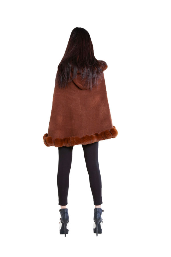 faux fur lined brown poncho- back