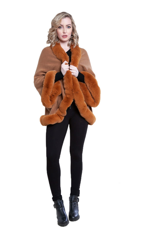 faux fur lined brown poncho- front