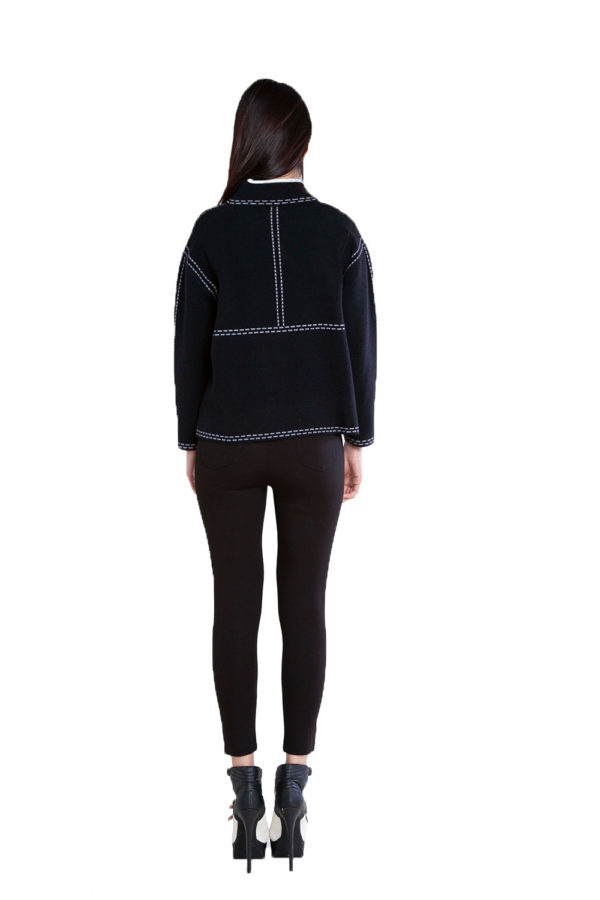 contrast stitch black knit sweater- back