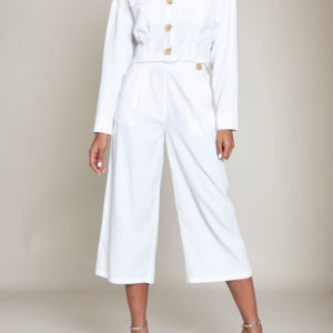 black and white co ord button detail jacket and pants- front