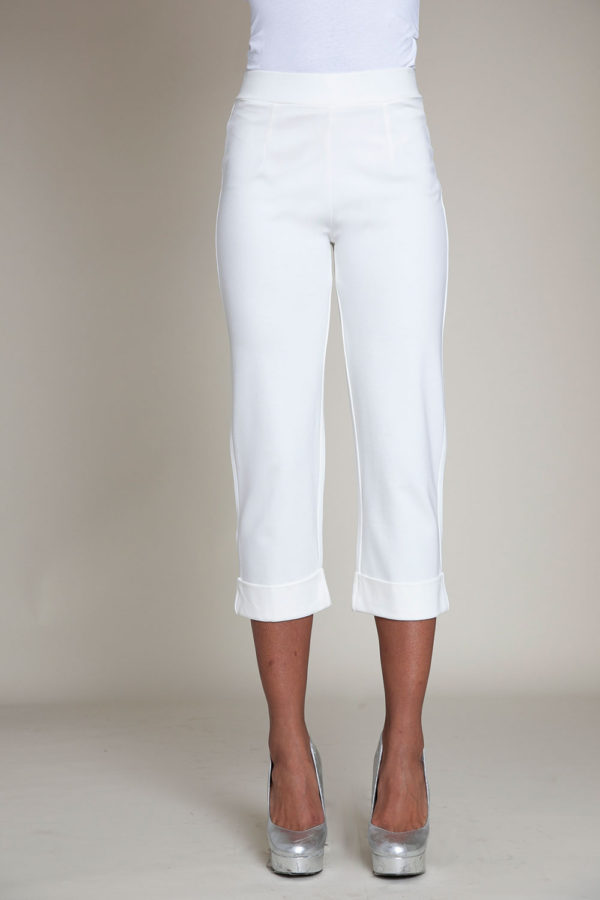 cropped foldover white pants- front