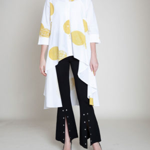 yellow and white dot blouse- front