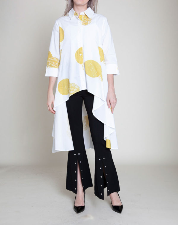 yellow and white dot blouse- front