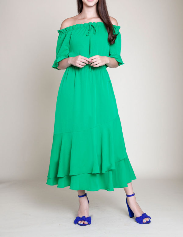 green bardot dress- front