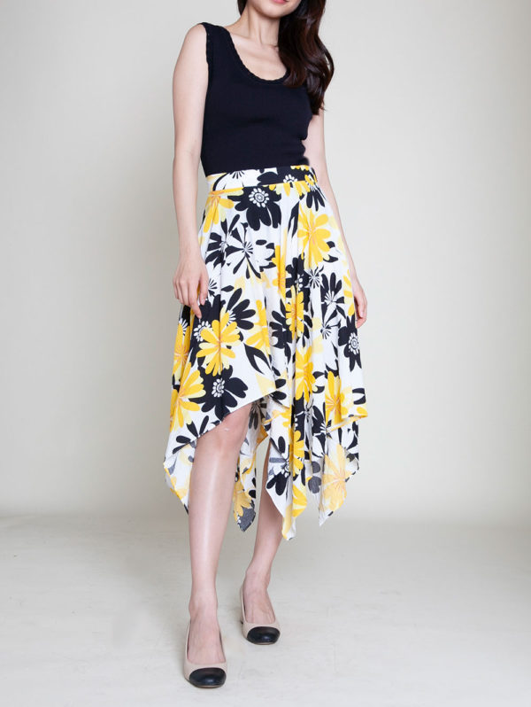 yellow floral print skirt- front