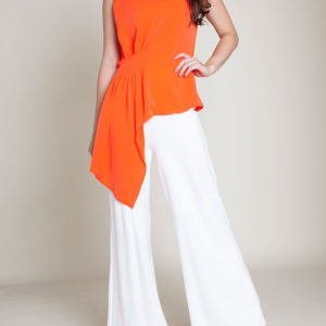 gathered coral sleeveless top- front