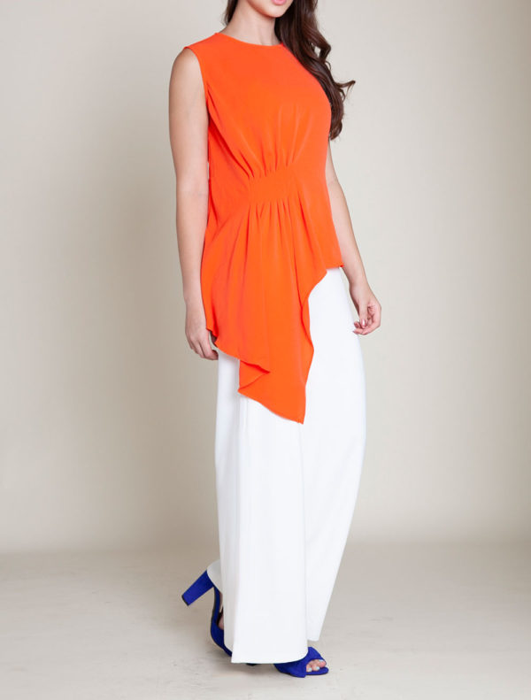 gathered coral sleeveless top- side