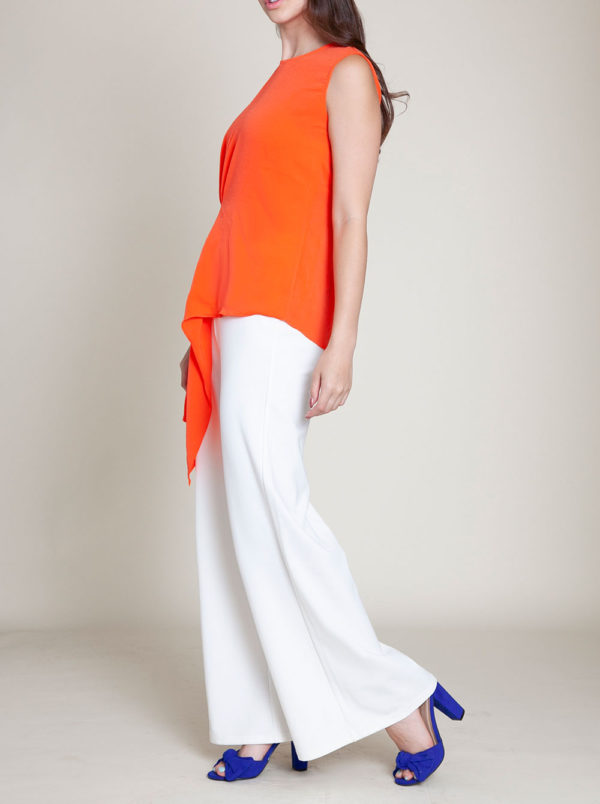gathered coral sleeveless top- side