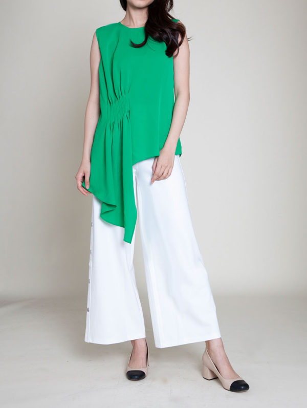 gathered green sleeveless top- front