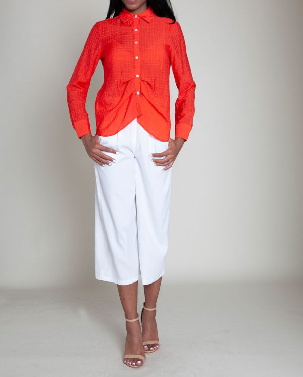 coral gathered front blouse- front