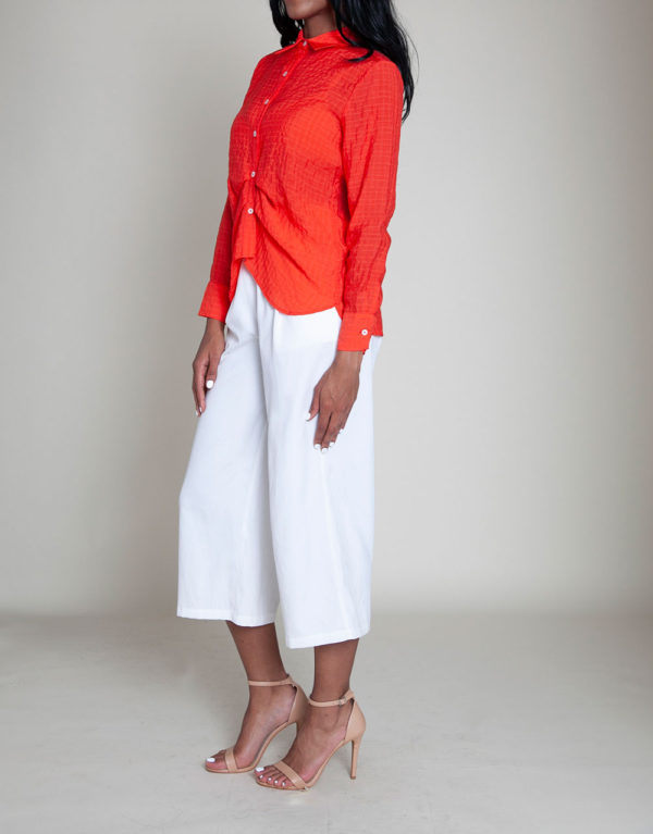 coral gathered front blouse- side