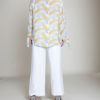 white and yellow feather printed top- back