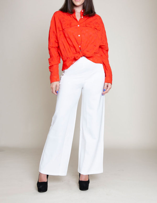 knot front coral blouse- front