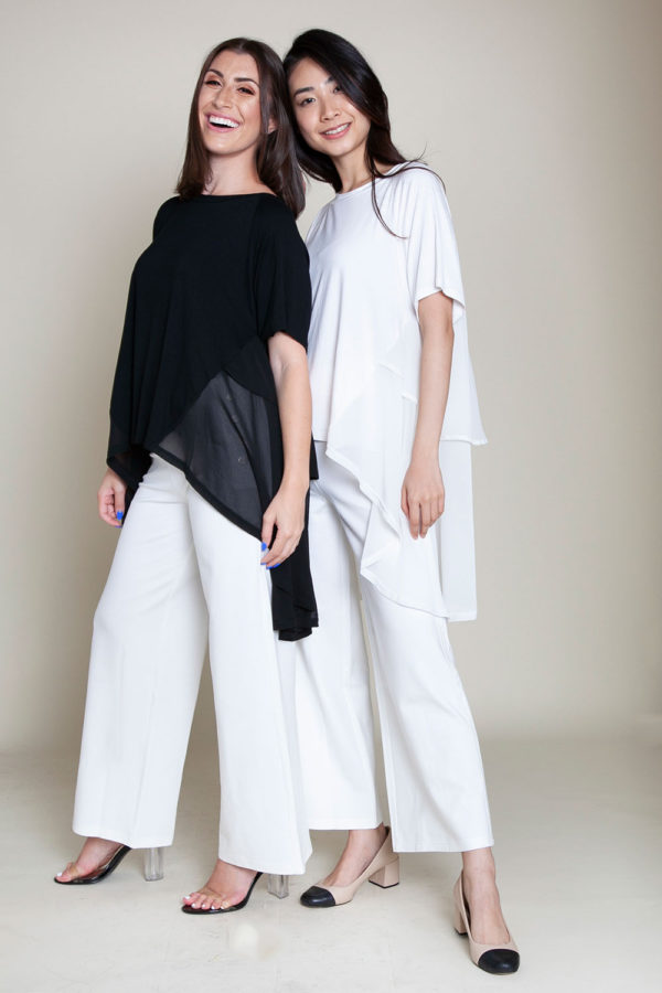 CHIFFON SIDE OVERSIZED BLACK AND WHITE TOPS- FRONT