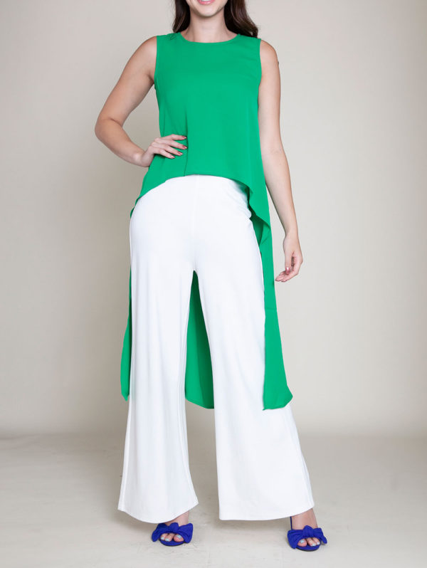 SLEEVELESS HIGH LOW KELLY GREEN TOP- FRONT