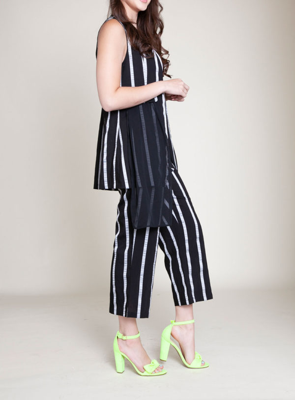 STRIPED CO ORD VEST AND CROP PANTS- SIDE