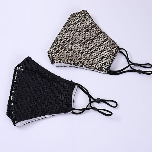 black and silver sequin face masks