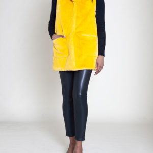 faux fur hooded yellow vest- front