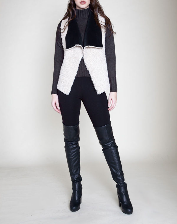 black and white reversible faux shearling vest- front