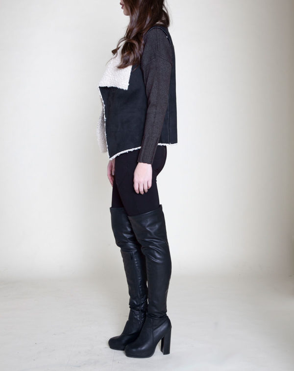 black and white reversible faux shearling vest- side