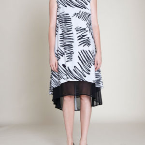 BLACK AND WHITE PRINTED SLEEVELESS DRESS- FRONT