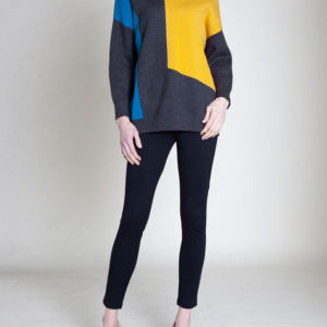 grey colorblock knit turtleneck sweater- front