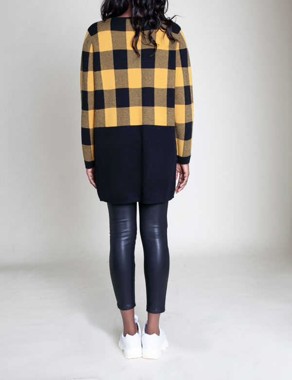 knit colorblock plaid yellow sweater- back