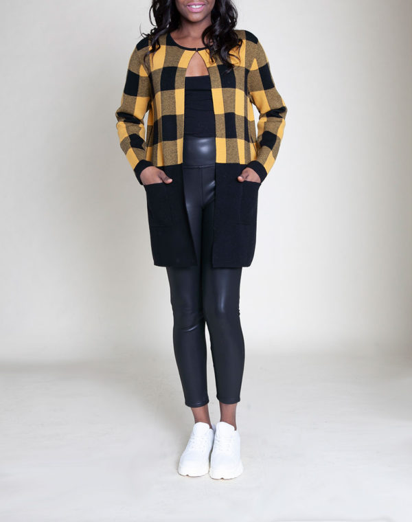knit colorblock plaid yellow sweater- front