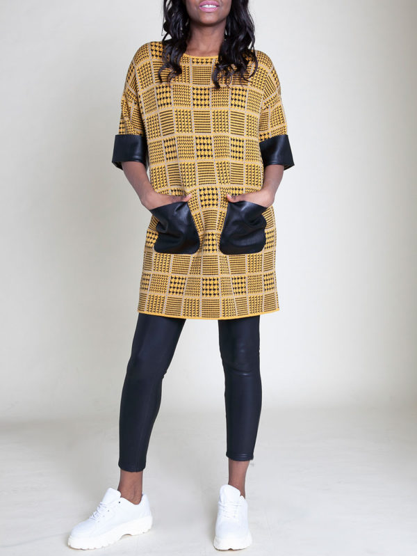 mustard plaid tunic top- front