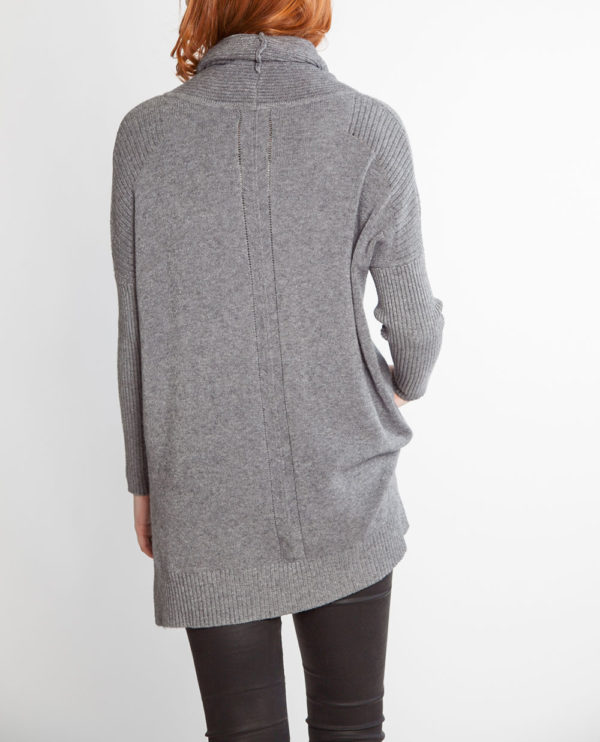 grey turtleneck knit sweater- back