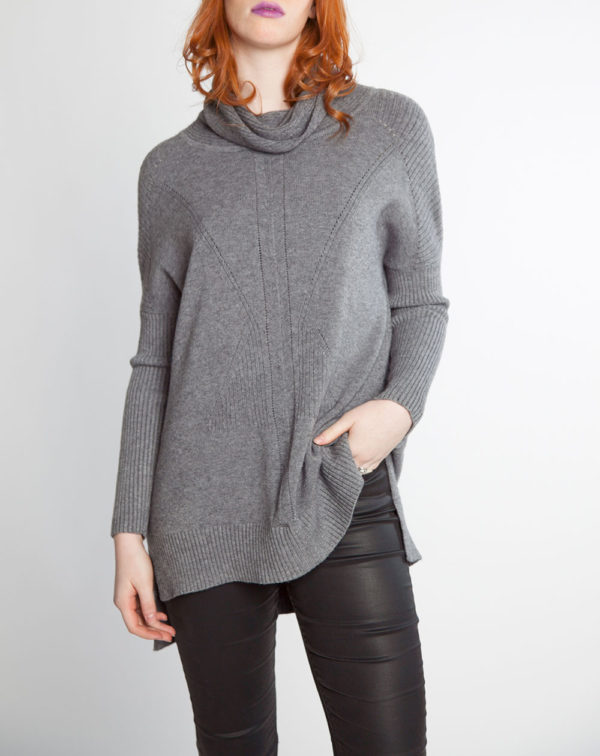 grey turtleneck knit sweater- front