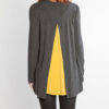 charcoal grey and mustard yellow long sleeve layered top- back