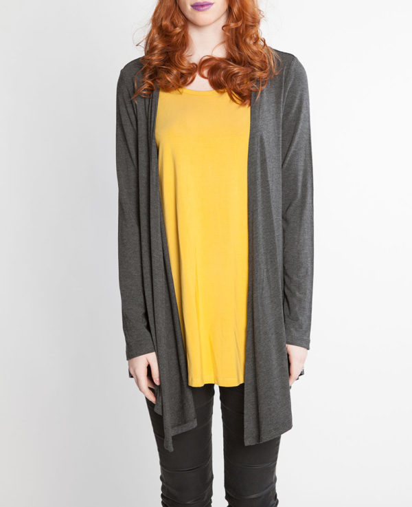 charcoal grey and mustard yellow long sleeve layered top- front