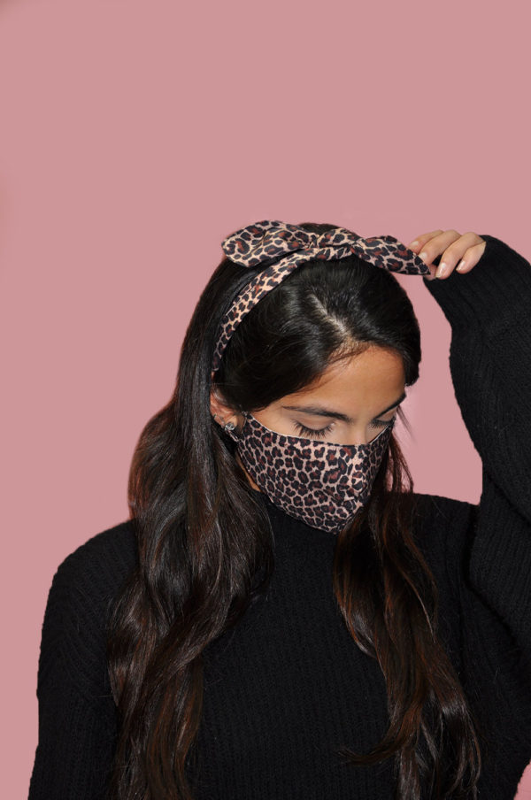 brown leopard animal print bow mask- front