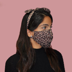 brown leopard animal print bow mask- side