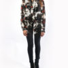 black white and red abstract printed tie front blouse-front